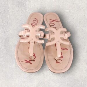 SAM EDELMAN the Cara Patent Leather Thong Sandal in Nude Size 10